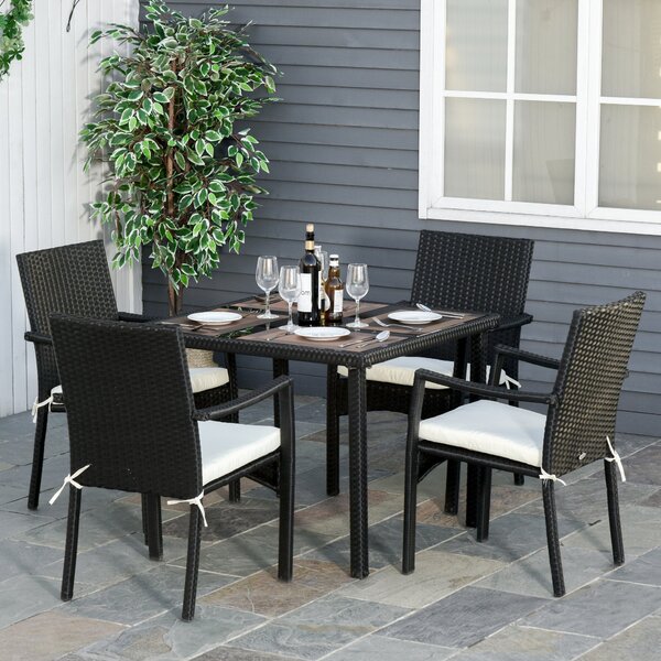 Set Tavolo con 4 Sedie da Giardino in Rattan Nero
