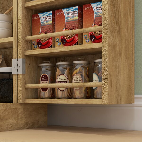 HOMCOM Buffet da cucina mobile cucina per stoccaggio con 12 portaspezie sulle ante ripiani regolabili 60 x 30 x 104 cm effetto legno naturale | Aosom Italy