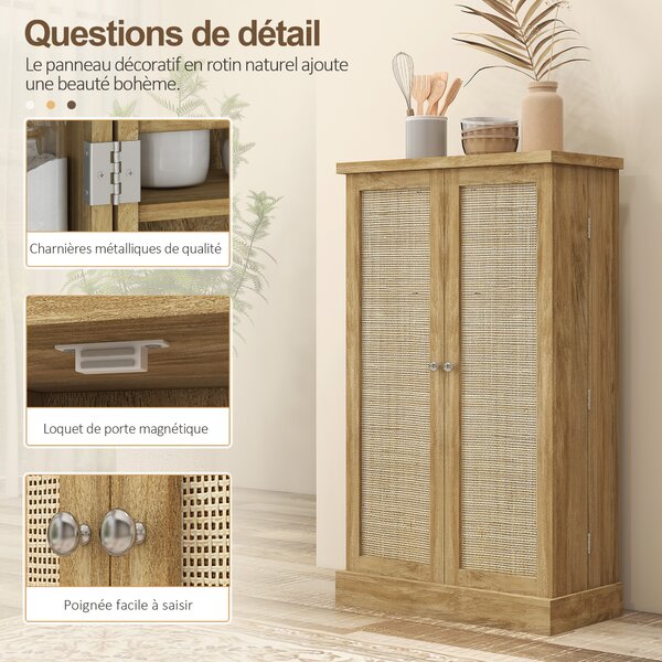 HOMCOM Buffet da cucina mobile cucina per stoccaggio con 12 portaspezie sulle ante ripiani regolabili 60 x 30 x 104 cm effetto legno naturale | Aosom Italy