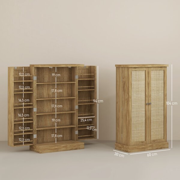 HOMCOM Buffet da cucina mobile cucina per stoccaggio con 12 portaspezie sulle ante ripiani regolabili 60 x 30 x 104 cm effetto legno naturale | Aosom Italy