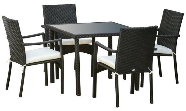 Set Tavolo con 4 Sedie da Giardino in Rattan Nero