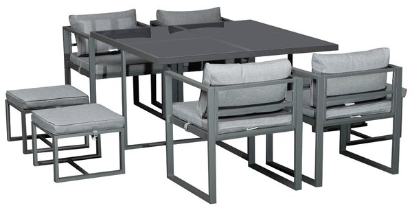 Set Tavolo con 4 Sedie e 4 Sgabelli da Giardino in Alluminio Grigio