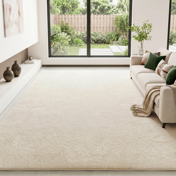 HOMCOM Tappeto Salotto 160x230 cm Lavabile in Lavatrice Pelo Lungo Stile Moderno Tappeto per Soggiorno Camera da Letto Crema | Aosom Italy