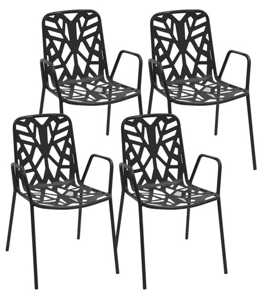 Set 4 Sedie da Giardino 53x59x83 cm in Acciaio con Braccioli RD Italia Fancy Antracite