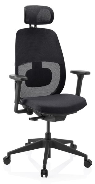 Sedia da ufficio con poggiatesta, ergonomica, braccioli regolabili in 4 direzioni, colore nero