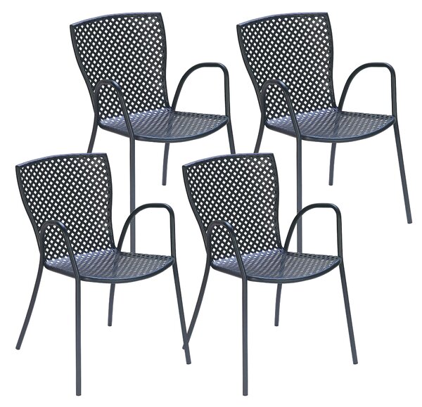 Set 4 Sedie da Giardino 56x62x84 cm in Acciaio con Braccioli RD Italia Sonia Antracite
