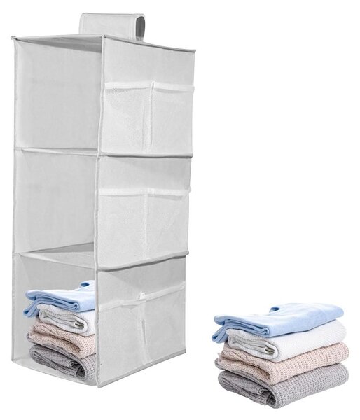 Organizzatore appendibile per armadio - 3 ripiani - 60 x 30 x 22 cm - Pieghevole - Grigio