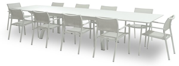 Set Tavolo Allungabile e 10 Sedie da Giardino in Alluminio Didone Bianco