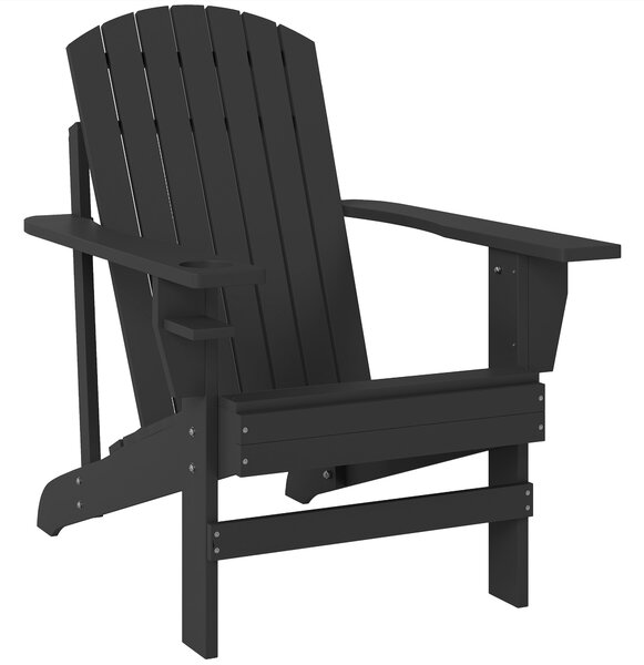 Outsunny Sedia Adirondack con portabicchiere Sedia da giardino per balcone Legno massello Nero 72 x 95 x 93 cm | Aosom Italy
