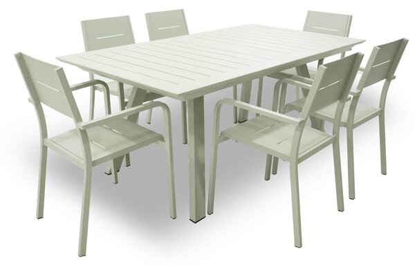 Set Tavolo Allungabile e 6 Sedie da Giardino in Alluminio Serse Champagne