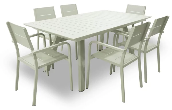 Set Tavolo Allungabile e 6 Sedie da Giardino in Alluminio Serse Champagne