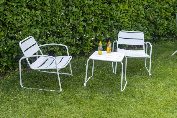 Set Tavolino e 2 Poltrone da Giardino in Metallo Bistro Bianco