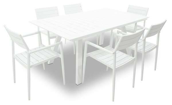 Set Tavolo Allungabile e 6 Sedie da Giardino in Alluminio Serse Bianco