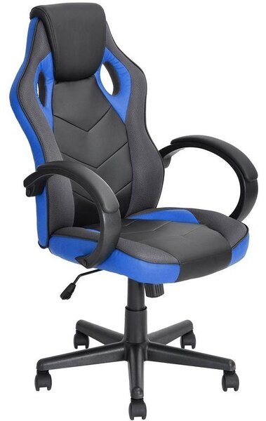 Sedia da gaming, sedia da ufficio con rotelle, blu, regolabile in altezza