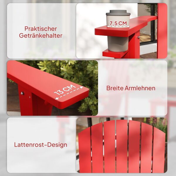 Outsunny Andirondack Sedia da giardino Poltrona da esterno Sedia outdoor, 72 cm x 97 cm x 92 cm, Rosso | Aosom Italy