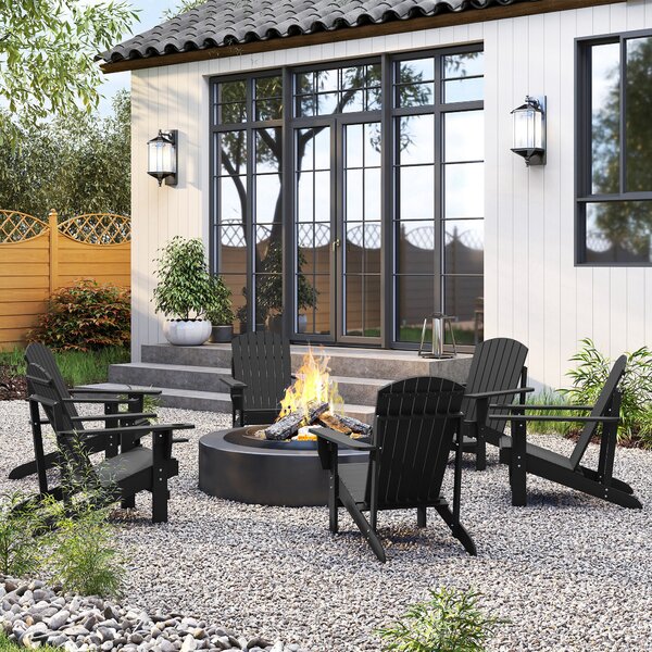 Outsunny Sedia Adirondack con portabicchiere Sedia da giardino per balcone Legno massello Nero 72 x 95 x 93 cm | Aosom Italy