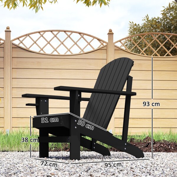 Outsunny Sedia Adirondack con portabicchiere Sedia da giardino per balcone Legno massello Nero 72 x 95 x 93 cm | Aosom Italy