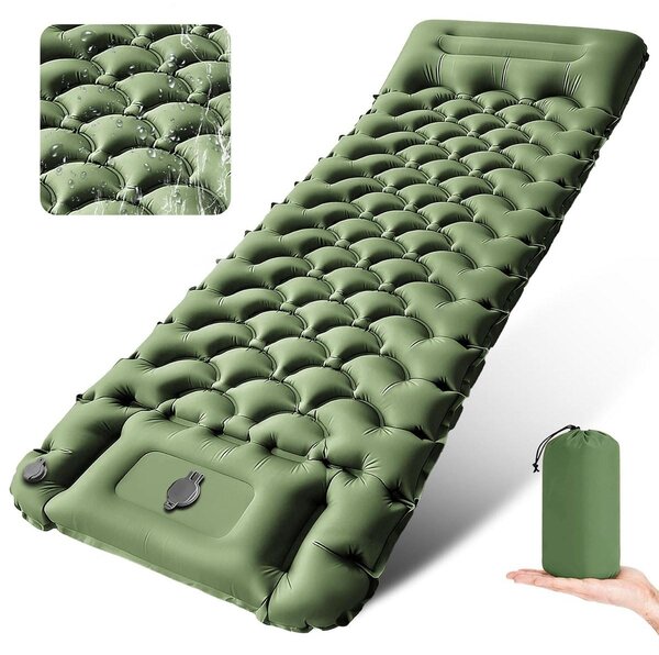Materasso gonfiabile - Autogonfiante - 200 x 70 x 10 cm - Verde kaki - Ideale per campeggio e trekking