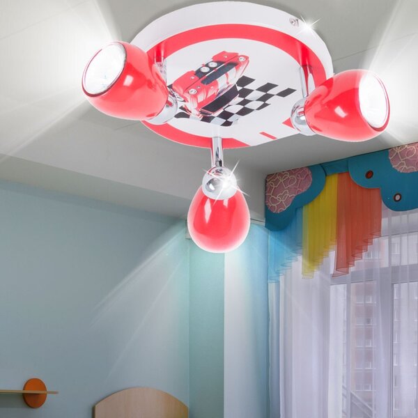 Faretti da soffitto BRILLIANT LED in stile racing | con luce bianco caldo | faretto a 3 luci per la cameretta dei bambini | con teste orientabili | rosso/bianco/nero | lampada da soffitto con lampadine sostituibili 3x GU10 max. 3 W