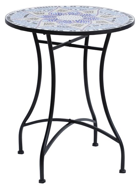Outsunny tavolino giardino, tavolino giardino ceramica, tavolino outsunny, tavolino giardino outsunny, tavolino esterno Black, Blue and White Φ60x71 cm