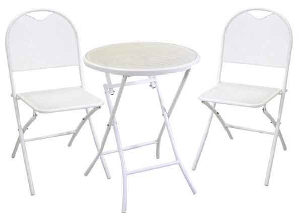 Set Tavolo e 2 Sedie Pieghevoli da Giardino in Ferro Lucca Bianco