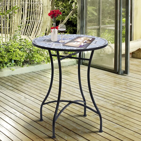 Outsunny tavolino giardino, tavolino giardino ceramica, tavolino outsunny, tavolino giardino outsunny, tavolino esterno Black, Blue and White Φ60x71 cm