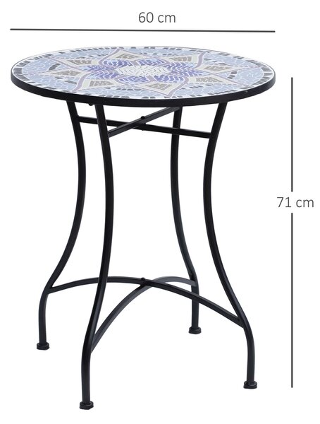 Outsunny tavolino giardino, tavolino giardino ceramica, tavolino outsunny, tavolino giardino outsunny, tavolino esterno Black, Blue and White Φ60x71 cm