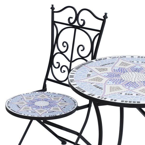 Outsunny tavolino giardino, tavolino giardino ceramica, tavolino outsunny, tavolino giardino outsunny, tavolino esterno Black, Blue and White Φ60x71 cm