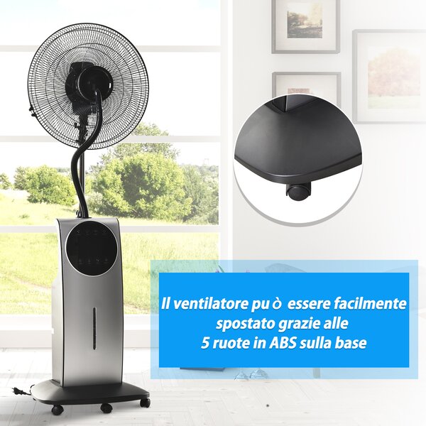 HOMCOM Ventilatore Oscillante con Nebulizzatore Deumidificatore e Telecomando | 3 Modalità e Timer 12h | Ф44.5cm x 135cm