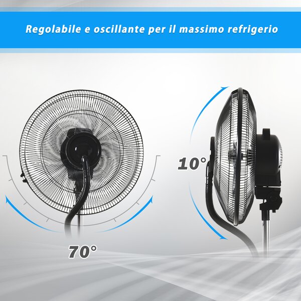 HOMCOM Ventilatore Oscillante con Nebulizzatore Deumidificatore e Telecomando | 3 Modalità e Timer 12h | Ф44.5cm x 135cm