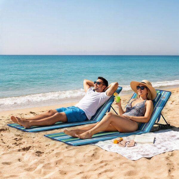 Outsunny Set da 2 lettini con schienale regolabile, pieghevoli e leggeri, con cuscino e tasca portaoggetti | Aosom Italy