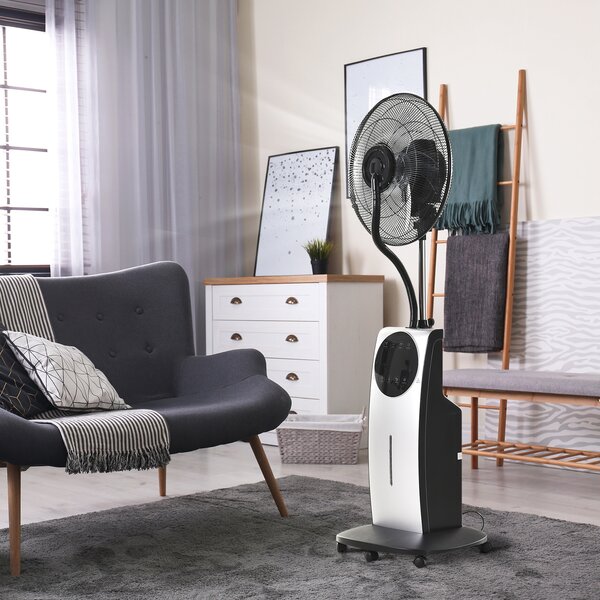 HOMCOM Ventilatore Oscillante con Nebulizzatore Deumidificatore e Telecomando | 3 Modalità e Timer 12h | Ф44.5cm x 135cm