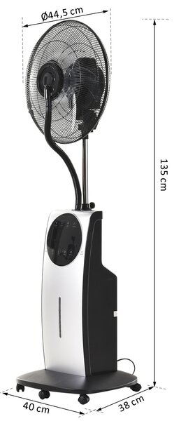 HOMCOM Ventilatore Oscillante con Nebulizzatore Deumidificatore e Telecomando | 3 Modalità e Timer 12h | Ф44.5cm x 135cm