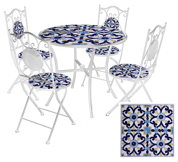 Set Tavolo e 4 Sedie da Giardino con Mosaico in Metallo Sorrento