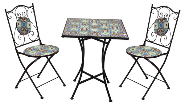 Set Tavolo e 2 Sedie Pieghevoli da Giardino con Mosaico in Metallo Messina