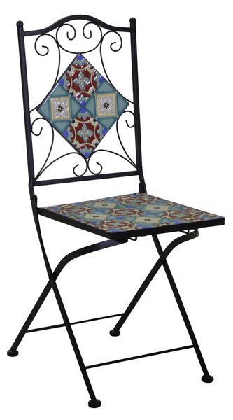 Set Tavolo e 2 Sedie Pieghevoli da Giardino con Mosaico in Metallo Messina