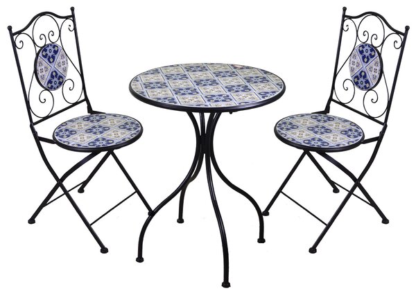 Set Tavolo e 2 Sedie Pieghevoli da Giardino con Mosaico in Metallo Cagliari