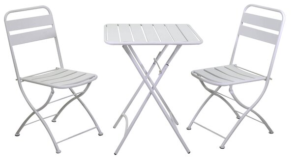 Set Tavolo e 2 Sedie Pieghevoli da Giardino in Metallo Rovigo Bianco