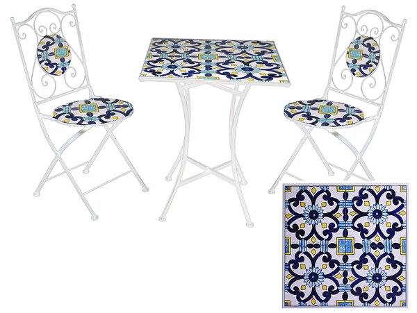 Set Tavolo e 2 Sedie da Giardino con Mosaico in Metallo Sorrento