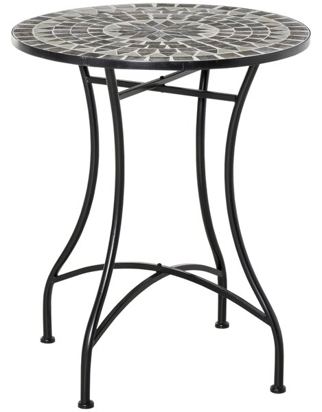 Tavolino da Giardino Ø60x71 cm in Metallo con Mosaico Nero