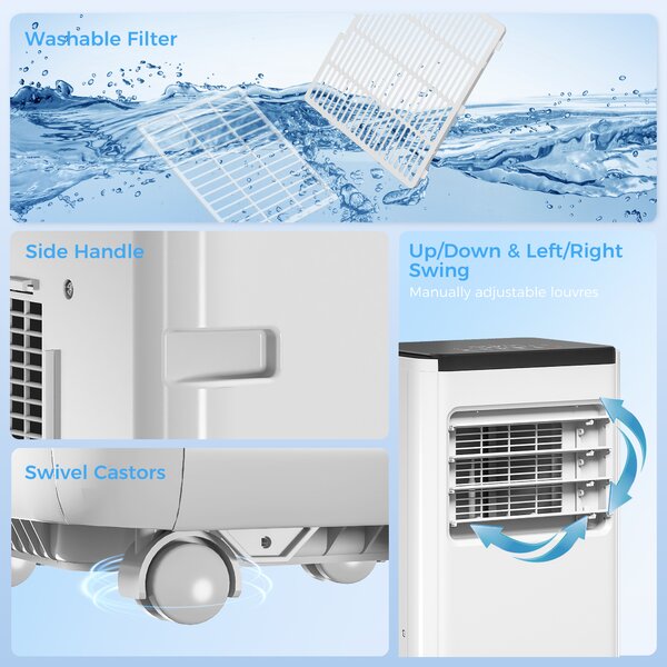 HOMCOM Condizionatore Portatile 10.000 BTU 4-in-1 Raffreddamento Deumidificatore Ventilatore con WiFi per 30 m² Bianco | Aosom Italy
