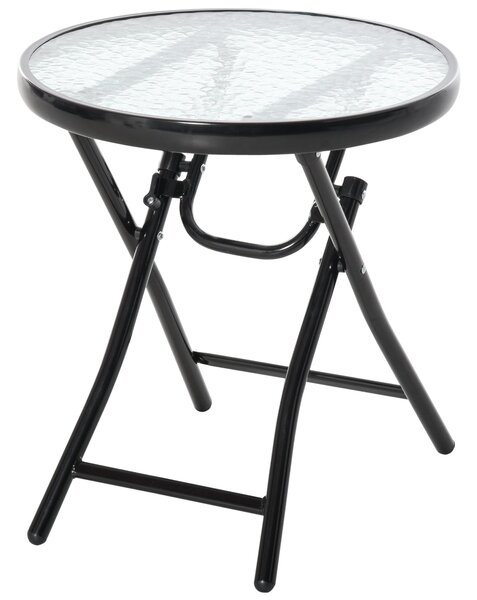 Tavolino Tondo da Giardino Ø45x50 cm in Metallo con Ripiano in Vetro Nero