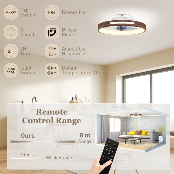 HOMCOM Ventilatore da Soffitto con Luce LED 40 W Motore DC Reversibile Telecomando 6 Velocità 3 Colori Timer Teak | Aosom Italy