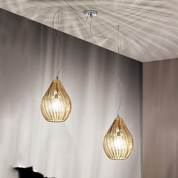 Sospensione moderna due p drops 2693 s2 e27 led ambra vetro lampadario - Due P Illuminazione