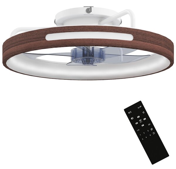 HOMCOM Ventilatore da Soffitto con Luce LED 40 W Motore DC Reversibile Telecomando 6 Velocità 3 Colori Timer Teak | Aosom Italy