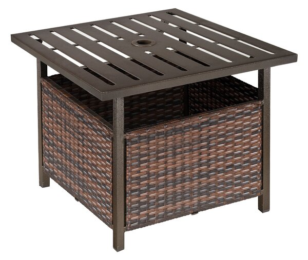 Tavolino da Giardino 55,5x55,5x46 cm in Rattan e Acciaio Marrone