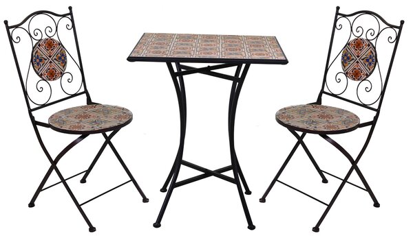 Set Tavolo e 2 Sedie da Giardino con Mosaico in Metallo Trieste