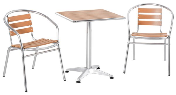 Set Tavolo e 2 Sedie da Giardino in Alluminio Effetto Legno