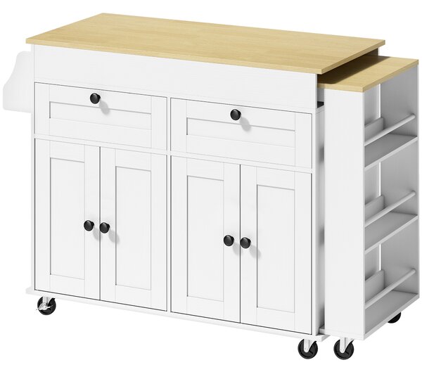 HOMCOM isola centrale da cucina con piano estensibile, carrello da cucina su ruote con 2 cassetti, 4 ante, bianco | Aosom Italy