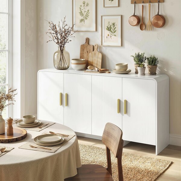 HOMCOM Madia da cucina con 4 ripiani, 4 ante con chiusura morbida, mobile TV per 182,9 cm, 152x40x80 cm, Bianco | Aosom Italy